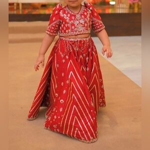 Red Embroidered Kids Lehenga Choli